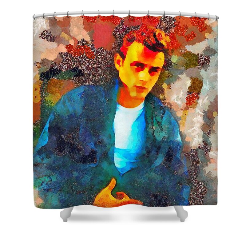 James Shower Curtain featuring the painting James Dean Hollywood Legend by Esoterica Art Agency