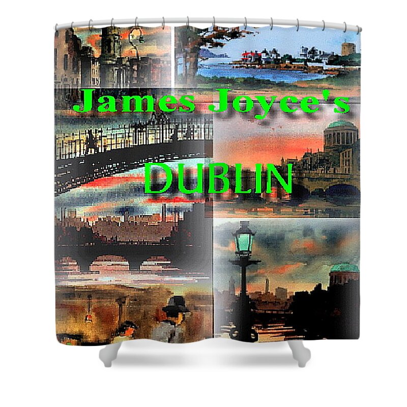  Shower Curtain featuring the painting James Joyce's Dublin by Val Byrne