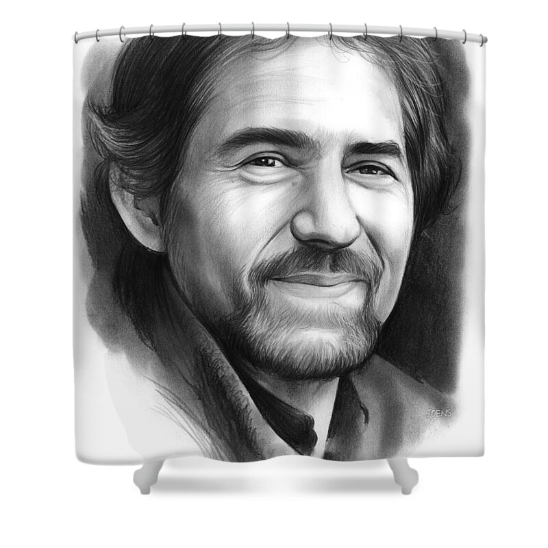 James Roy Horner Shower Curtain featuring the drawing James Roy Horner by Greg Joens