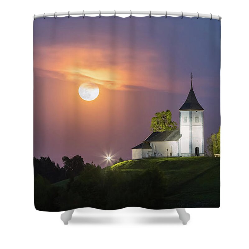 Color Image Shower Curtain featuring the photograph Jamnik Church, Slovenia by Henk Meijer Photography
