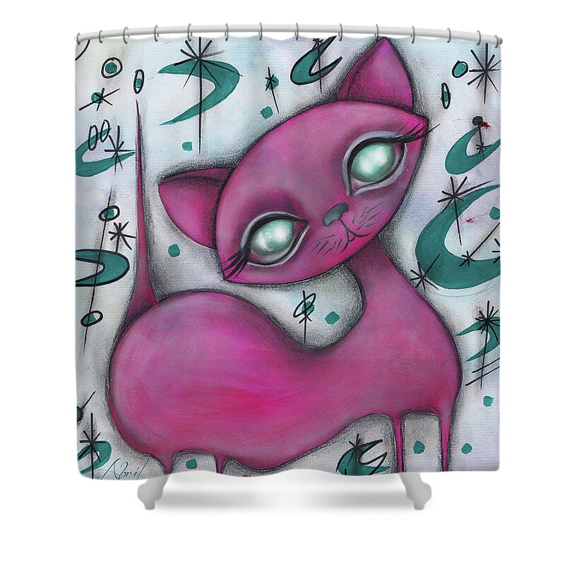 Cat Shower Curtain featuring the painting Jane Cat by Abril Andrade