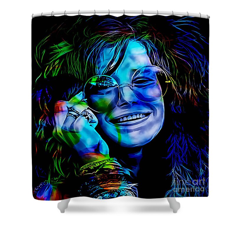 Janis Joplin Shower Curtain featuring the mixed media Janis Joplin Collection by Marvin Blaine