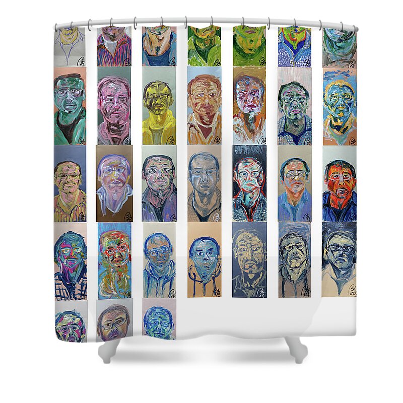 Bachmors Shower Curtain featuring the painting January Bachmors dailyselfportrait .365 self-portraits One Year. by Bachmors Artist