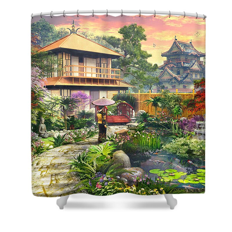 Horizontal Shower Curtain featuring the digital art Japan garden Variant 2 by MGL Meiklejohn Graphics Licensing