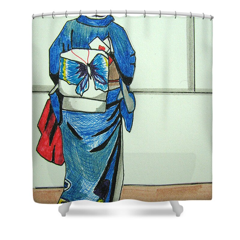 Japonese Culture Shower Curtain featuring the drawing Japonese Girl by Patricia Arroyo
