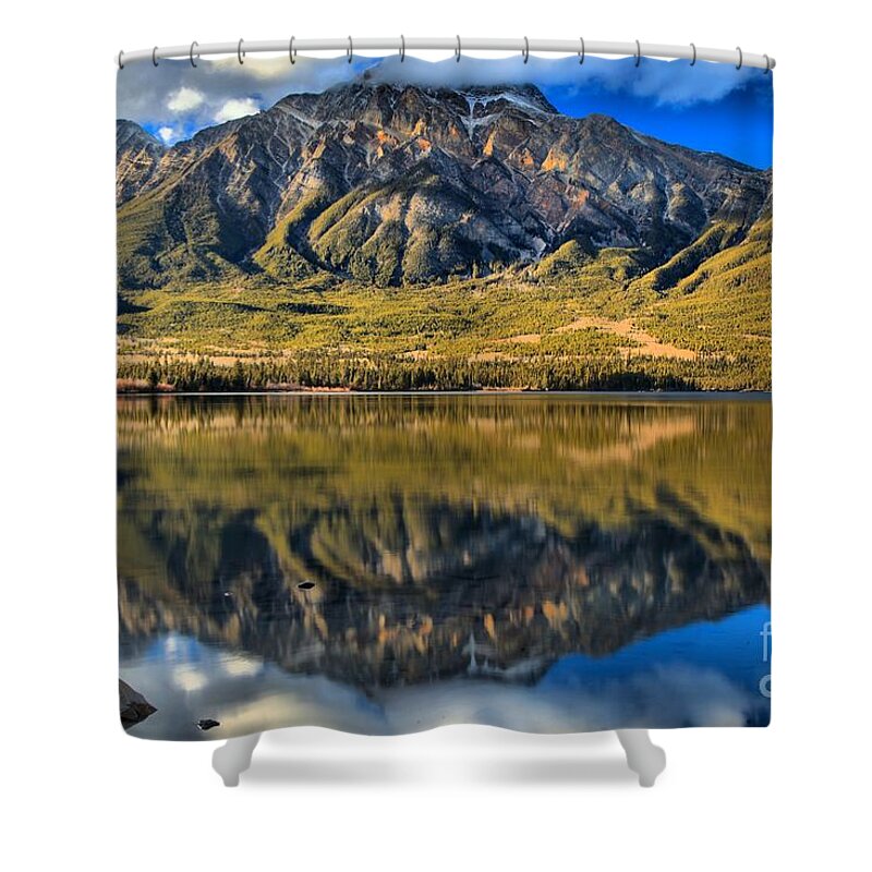 Pyramid Lake Shower Curtain featuring the photograph Jasper Pyramid Lake Reflections by Adam Jewell