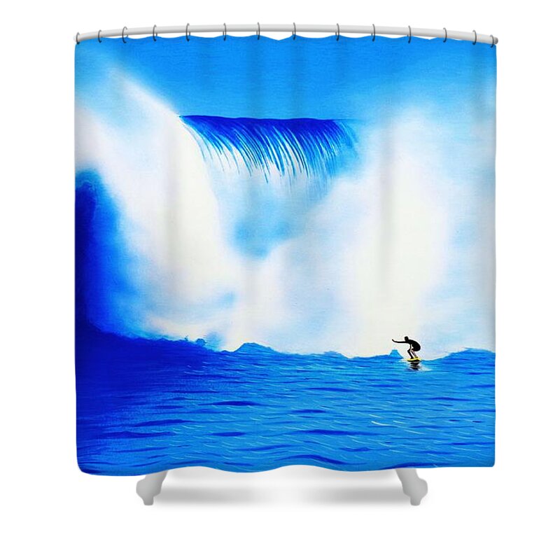 Surfing Shower Curtain featuring the painting Jaws 2012 by John Kaelin