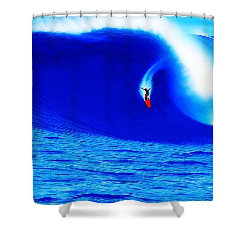 Surfing Shower Curtain featuring the painting Jaws Barrel 2012 by John Kaelin