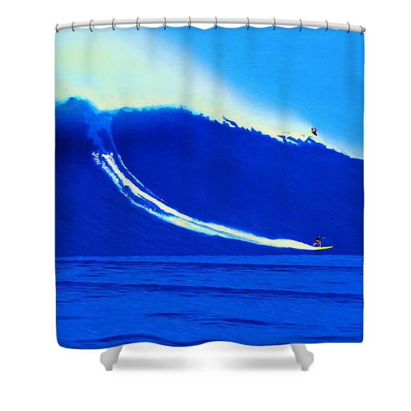 Surfing Shower Curtain featuring the painting Jaws Water Angle 1-10-2004 by John Kaelin