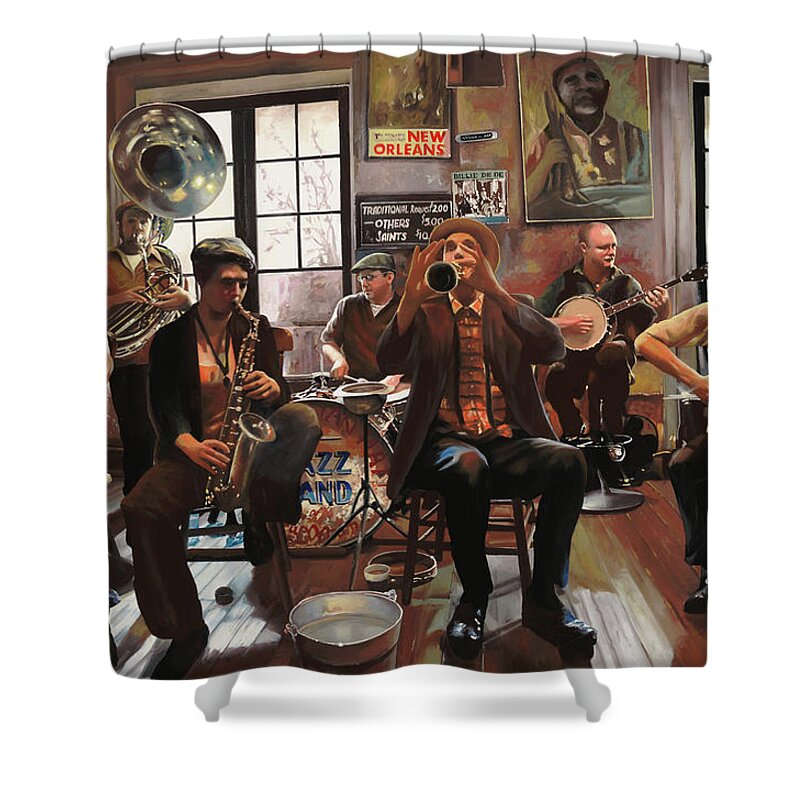 Jazz Shower Curtain featuring the painting Jazz A 7 by Guido Borelli
