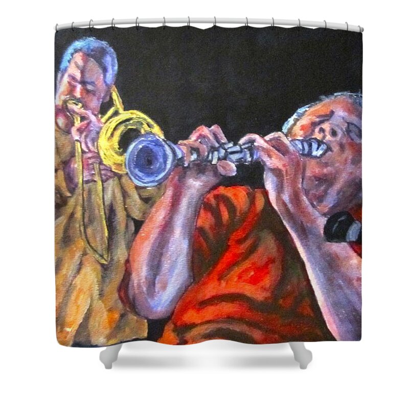 Jazz Shower Curtain featuring the painting Jazz by Barbara O'Toole