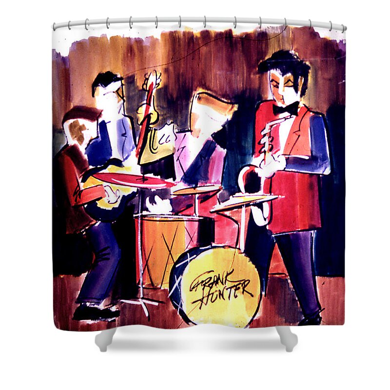 Jazz Band Drum Shower Curtain featuring the painting Jazz by Frank Hunter