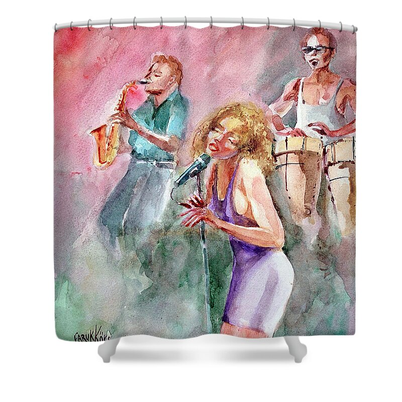 Singing Shower Curtain featuring the painting Jazz Nigths by Faruk Koksal