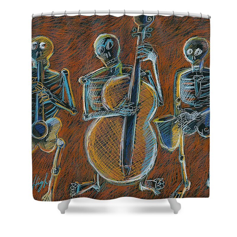 Jazz Trio Shower Curtain featuring the drawing Jazz Time with the Bonz Band by Gerry High
