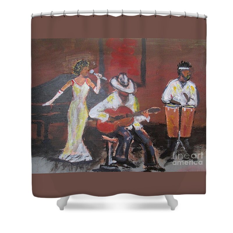 Jazz Shower Curtain featuring the painting Jazz Trio by Jennylynd James