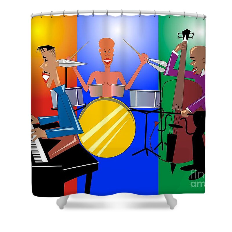 Jazz Shower Curtain featuring the digital art Jazz Trio by Walter Neal