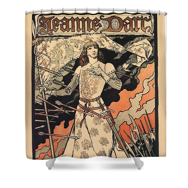 Jeanne D'arc Shower Curtain featuring the mixed media Jeanne d'Arc - Sarah Bernhardt - Vintage Art Nouveau Poster by Eugene Grasset by Studio Grafiikka