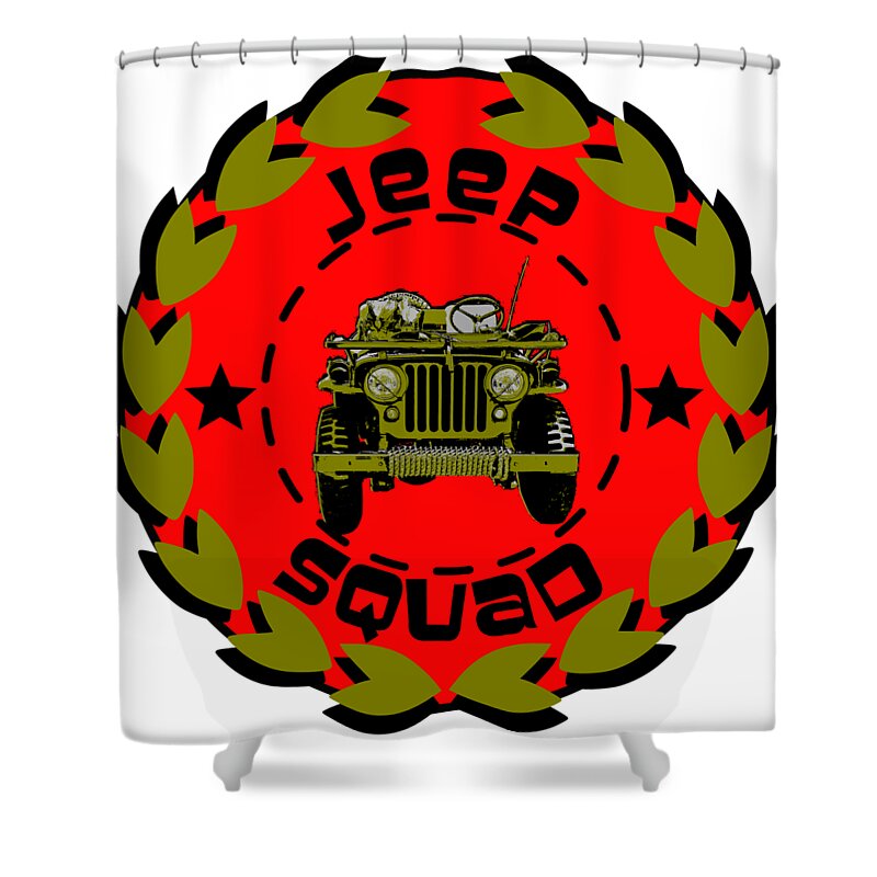Jeep Shower Curtain featuring the digital art Jeep Squad by Piotr Dulski