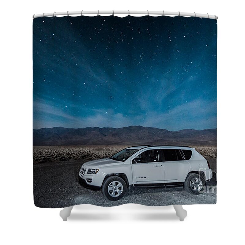 Jeep Under The Stars Shower Curtain featuring the photograph Jeep under the Stars by Jim DeLillo