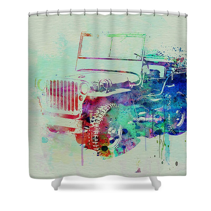 Willis Shower Curtain featuring the painting Jeep Willis by Naxart Studio
