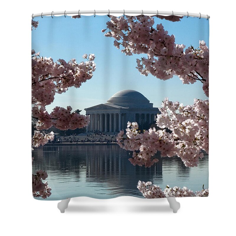Washington D.c. Shower Curtain featuring the photograph Jefferson Memorial at Cherry Blossom Time on the Tidal Basin DS008 by Gerry Gantt