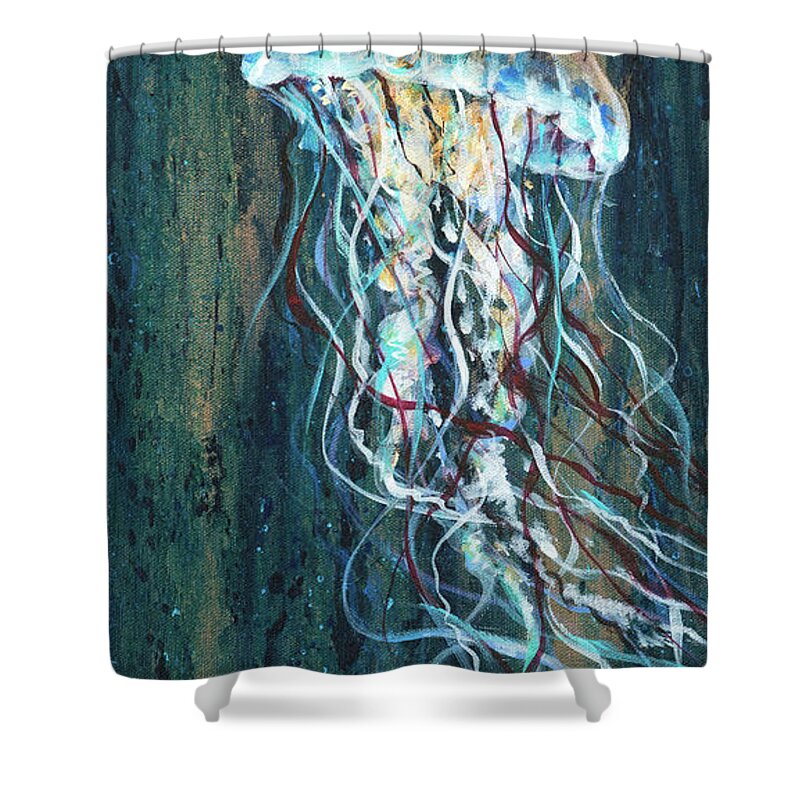Jellyfish Shower Curtain featuring the painting Jellyfish Alpha by Linda Olsen