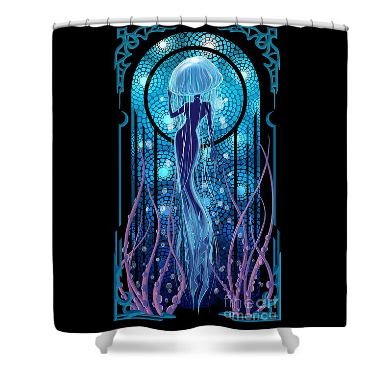 Mermaid Shower Curtain featuring the painting Jellyfish Mermaid by Sassan Filsoof