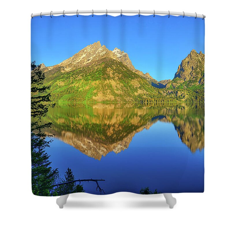 Jenny Lake Shower Curtain featuring the photograph Jenny Lake Morning Reflections by Greg Norrell