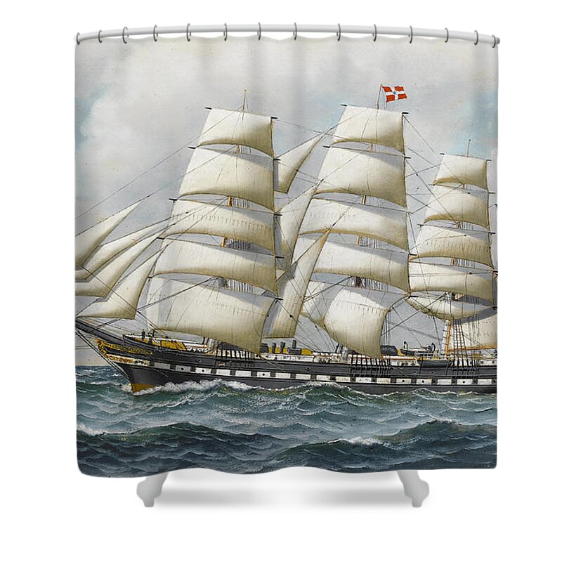 Antonio Jacobsen - The American Full-rigger 'jeremiah Thompson' ... Sea Shower Curtain featuring the painting Jeremiah Thompson by Antonio Jacobsen