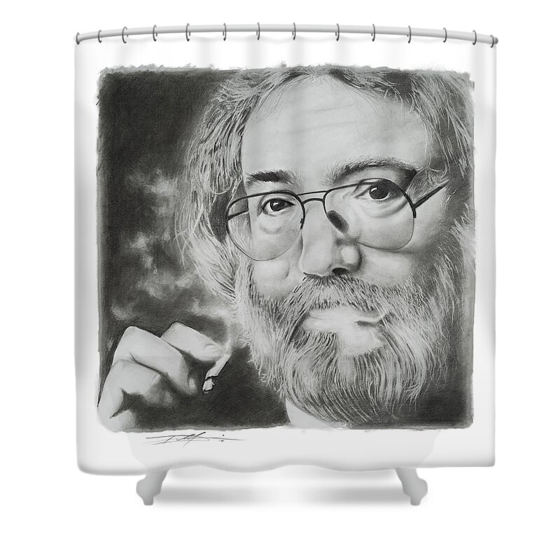 Jerry Shower Curtain featuring the drawing Jerry Garcia by Don Medina