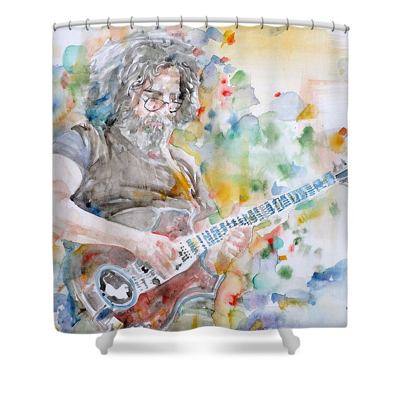 Jerry Garcia Shower Curtain featuring the painting JERRY GARCIA - watercolor portrait.15 by Fabrizio Cassetta