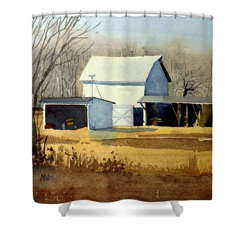 Watercolor Shower Curtain featuring the painting Jersey Farm by Donald Maier