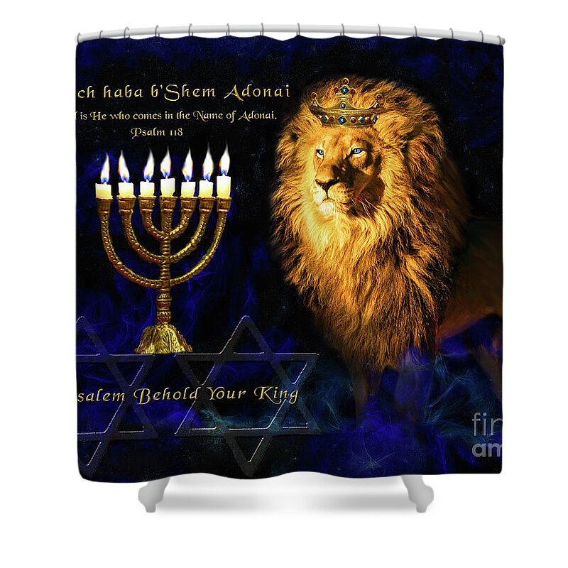 Judah Shower Curtain featuring the digital art Jerusalem Behold Your King by Constance Woods