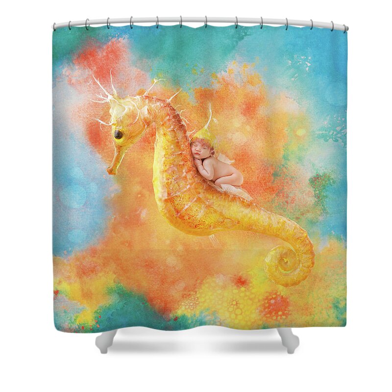Under The Sea Shower Curtain featuring the photograph Jessabella riding a Seahorse by Anne Geddes