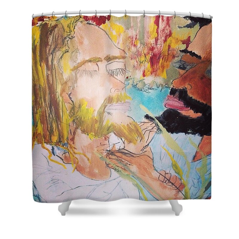 Baptism Shower Curtain featuring the painting Jesus Baptism by Love Art Wonders By God