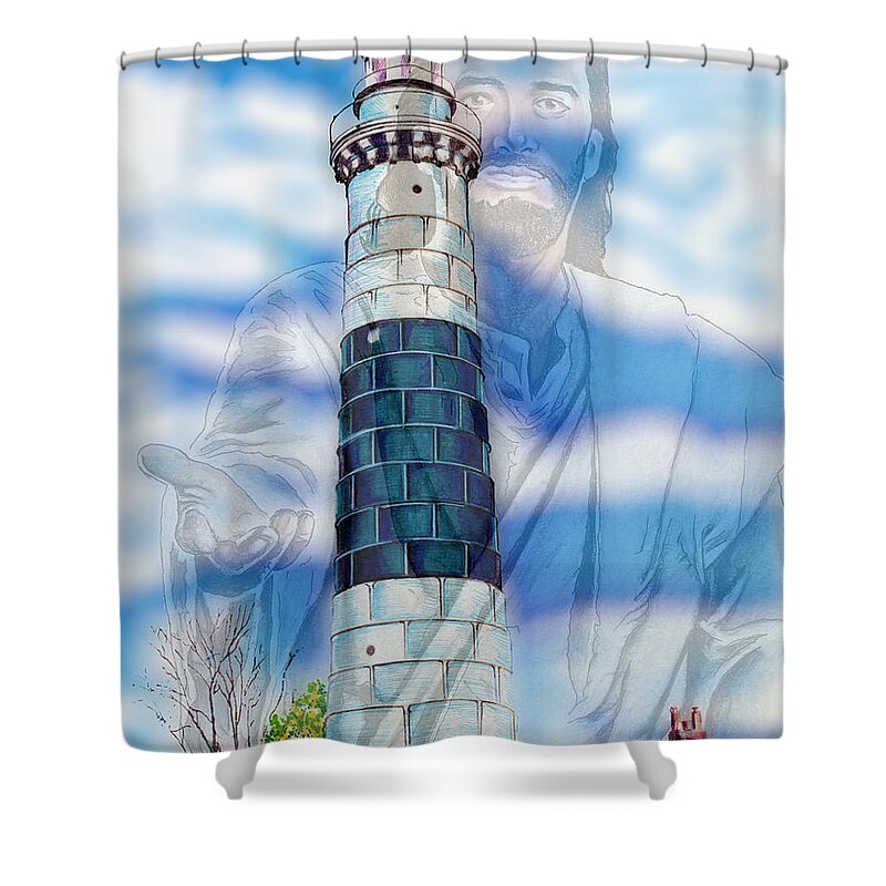 Jesus Shower Curtain featuring the drawing Jesus Is the Lighthouse by Bill Richards