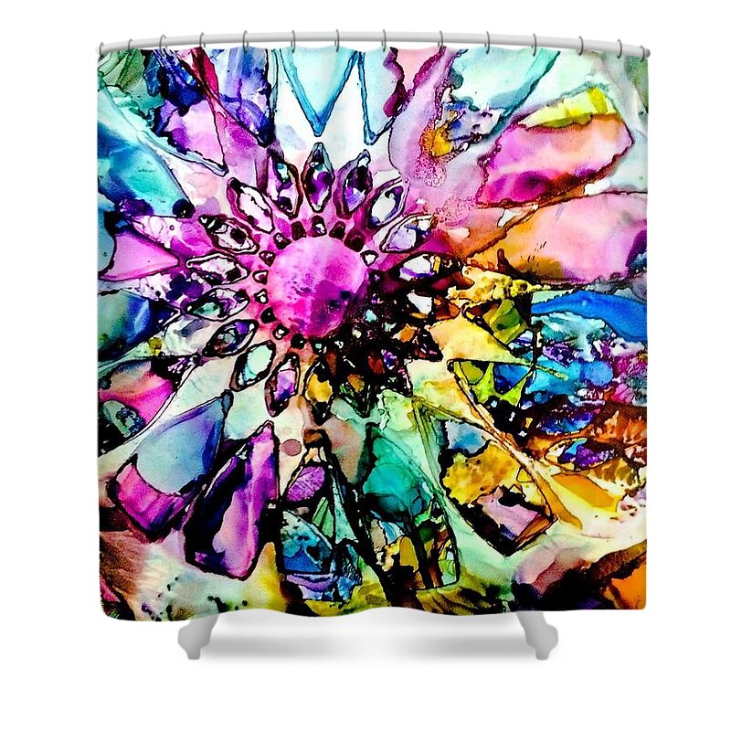 Flower Shower Curtain featuring the painting Jeweled Flower by Tommy McDonell