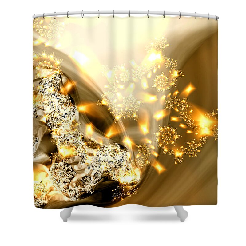 Gold And Silver Shower Curtain featuring the digital art Jewels and Satin by Claire Bull