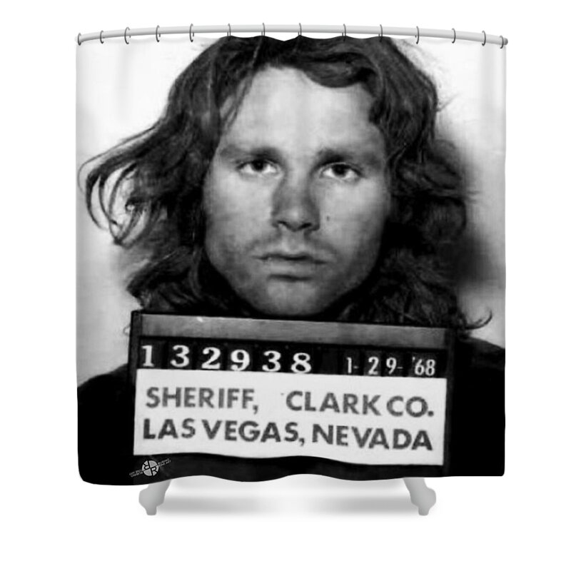 Jim Morrison Shower Curtain featuring the photograph Jim Morrison Mug Shot 1968 Photo by Tony Rubino