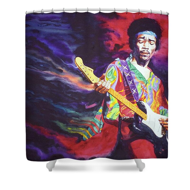 Guitarists Shower Curtain featuring the painting Jimi Hendrix Dissolve by Ken Meyer jr