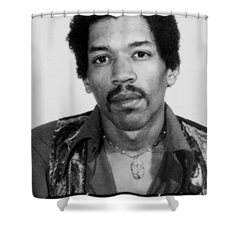 Jimi Hendrix Shower Curtain featuring the painting Jimi Hendrix Mug Shot Vertical by Tony Rubino