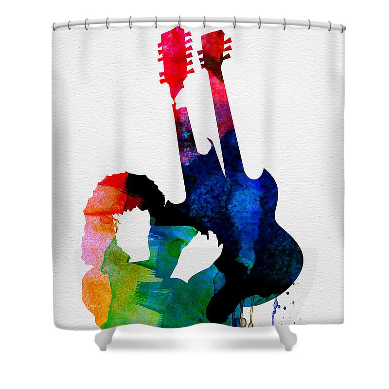 Jimmy Page Shower Curtain featuring the painting Jimmy Watercolor by Naxart Studio