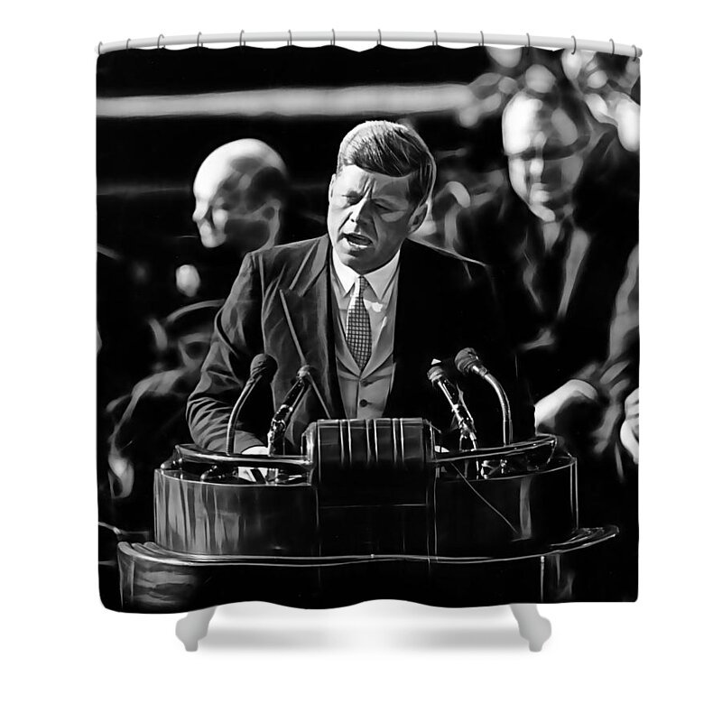 John Kennedy Shower Curtain featuring the mixed media John F Kennedy by Marvin Blaine