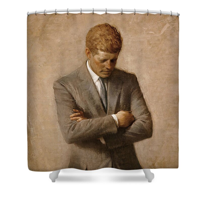 Jfk President Kennedy John F Kennedy Presidents Us Presidents War Hero Democrat American History Official Portrait Kennedy Portrait Painting Shower Curtain featuring the painting John F Kennedy by War Is Hell Store