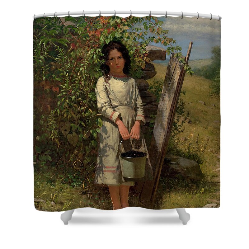 John George Brown Shower Curtain featuring the painting John George Brown Blackberry Picking 1875 by Movie Poster Prints