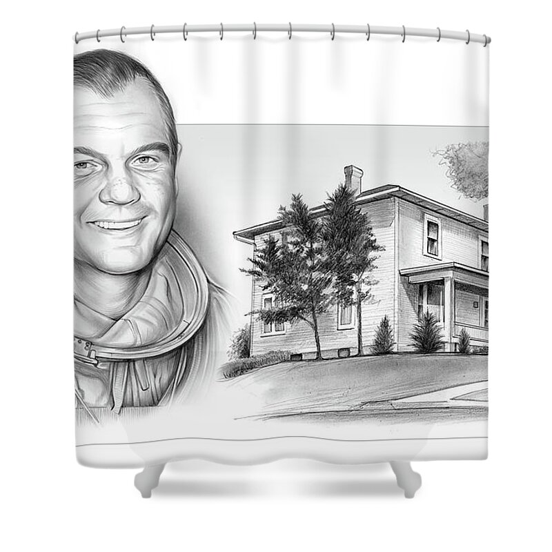 John Glenn Shower Curtain featuring the drawing John Glenn Birth Place 2 by Greg Joens