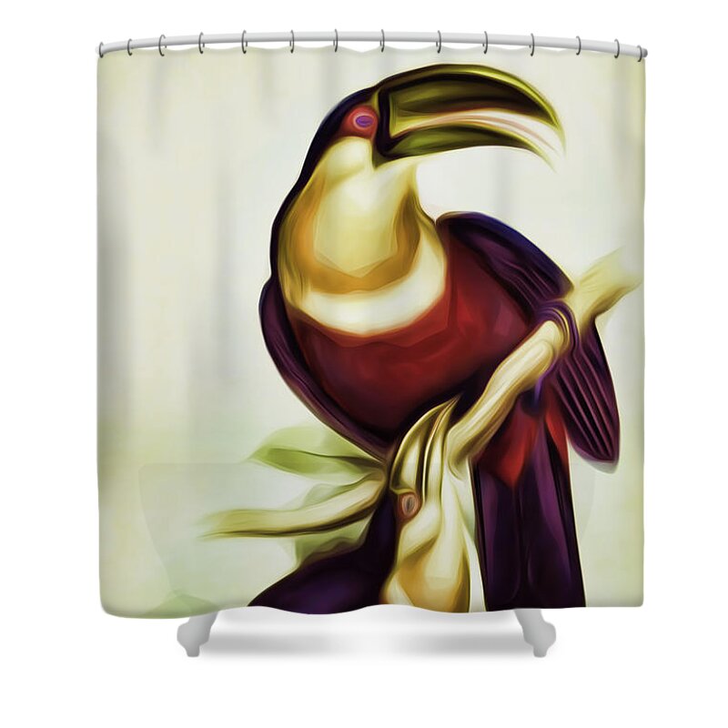 John Gould And Edward Lear Shower Curtain featuring the digital art John Gould and Edward Lear Family of Toucans Interpreted by Pablo Avanzini