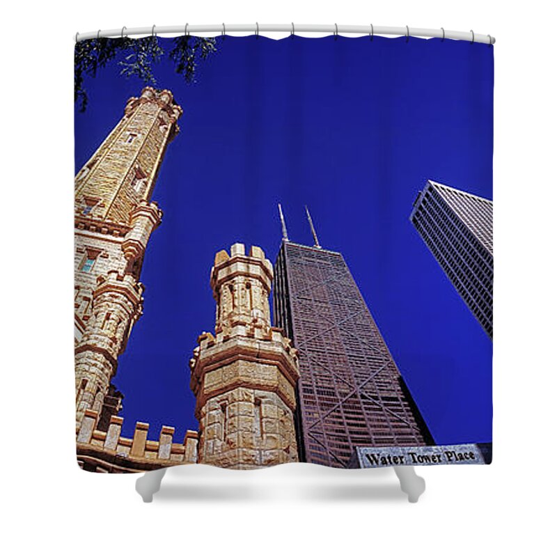John Shower Curtain featuring the photograph John Hancock Building and Water Tower Place by Tom Jelen