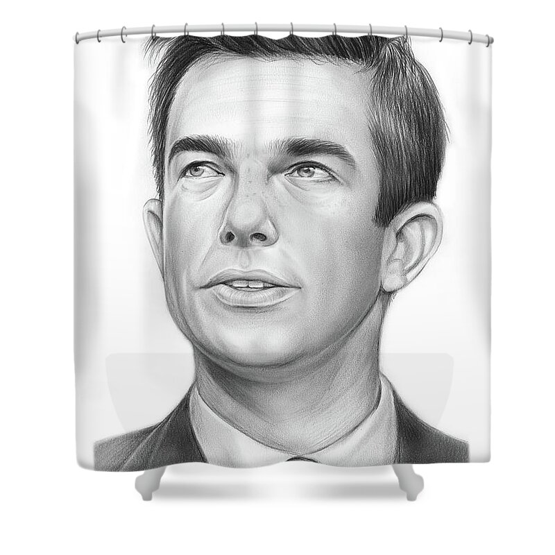 John Mulaney Shower Curtain featuring the drawing John Mulaney by Greg Joens