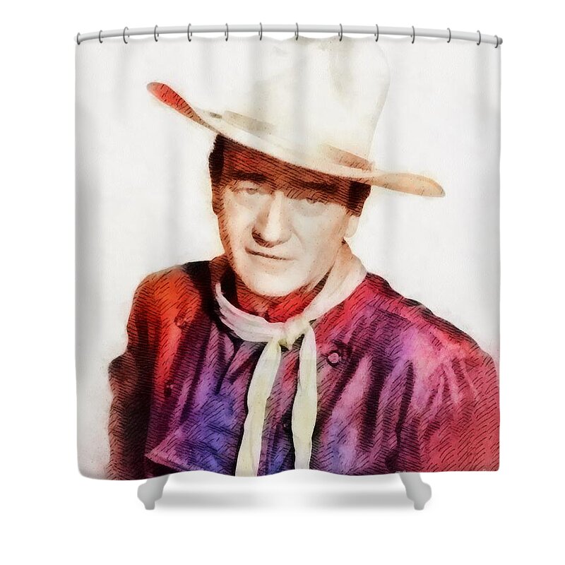 Hollywood Shower Curtain featuring the painting John Wayne, Vintage Hollywood Legend by Esoterica Art Agency
